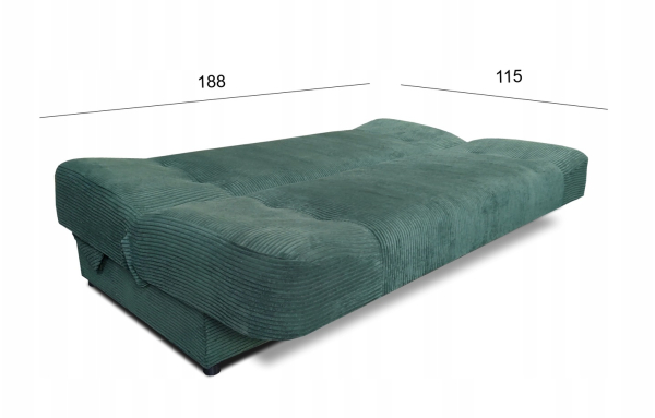 Wersalka JAŚ sztruks BUTELKOWA ZIELEŃ z funkcją spania pojemnik sprężyny